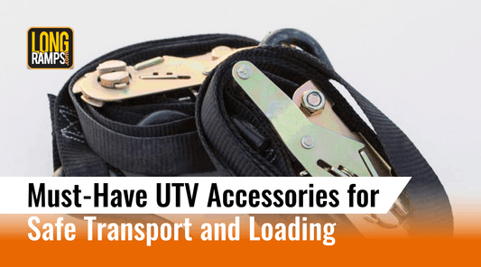 A close-up of heavy-duty ratchet straps illustrating the guide on what are the best UTV and side-by-side accessories by highlighting essential utv accessories for secure loading and transport.